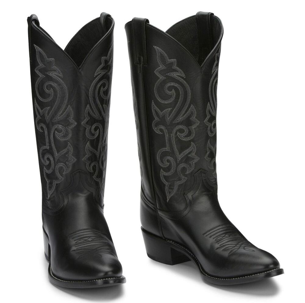 Justin Mens Black London Calf Leather Western Boots 13in Cowboy Black Sz 10.5